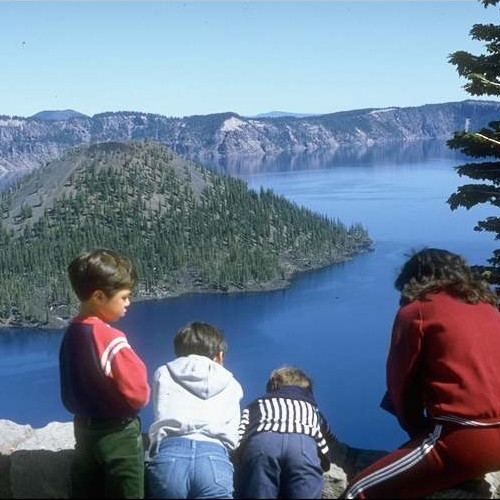 Simon, Zachary (with Josh) and Kim at Crater Lake in 1983