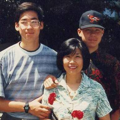 Kim with two sons in 1991