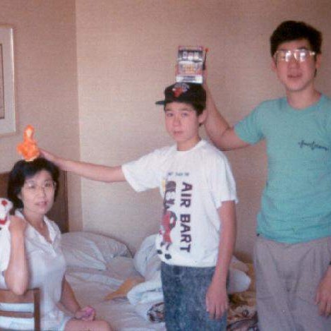 Kim, Simon & Zac giving gifts ~ 1989